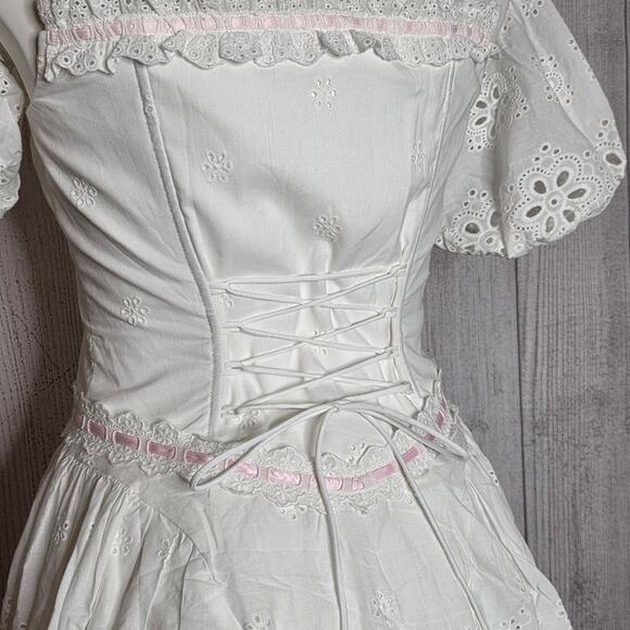 Lacemade Marshmallow Corset Dress White Eyelet Lace Bo Peep Cottagecore, Large - Picture 5 of 14